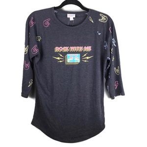 NWT Lularoe Randy Rock With Me Cassette Raglan 3/4 Sleeve Tee Size Small